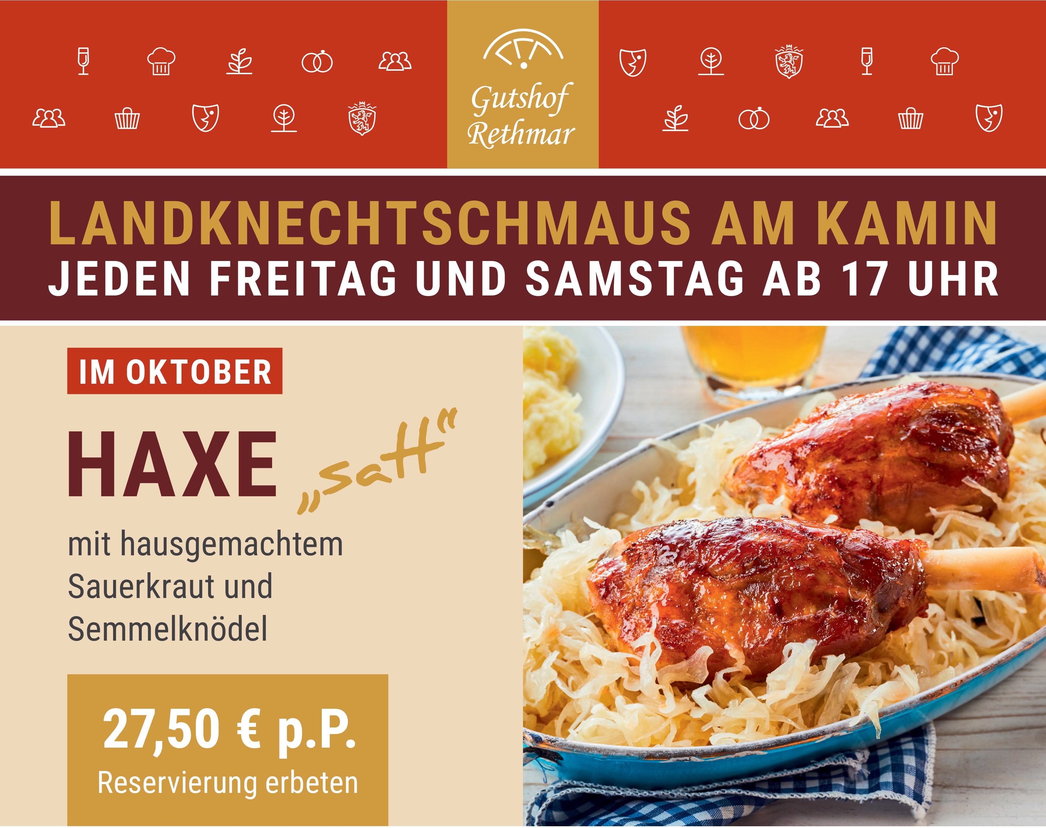 Unser Landknechtschmaus: Haxe, hausgemachtes Sauerkraut und Kartoffeln Unser Landknechtsschmaus!